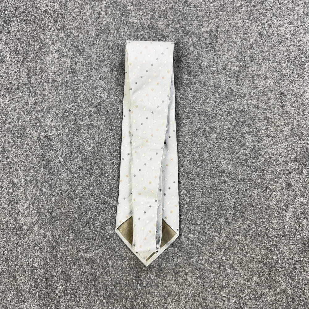 Giorgio Armani Tie Mens One Size Silver Polka Dot 100% Silk Made In Italy